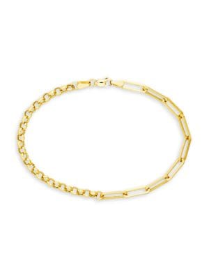 Saks Fifth Avenue
 50/50 14K Yellow Gold Paperclip & Rolo Chain Bracelet