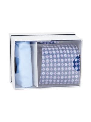 Hickey Freeman
 2-Piece Patterned Tie & Solid Pocket Square Set