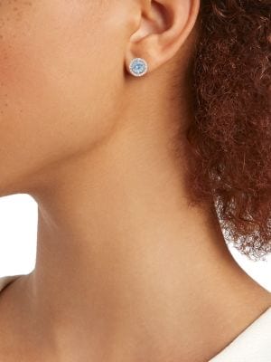 Effy
 14K White Gold, Aquamarine & Diamond Round Stud Earrings