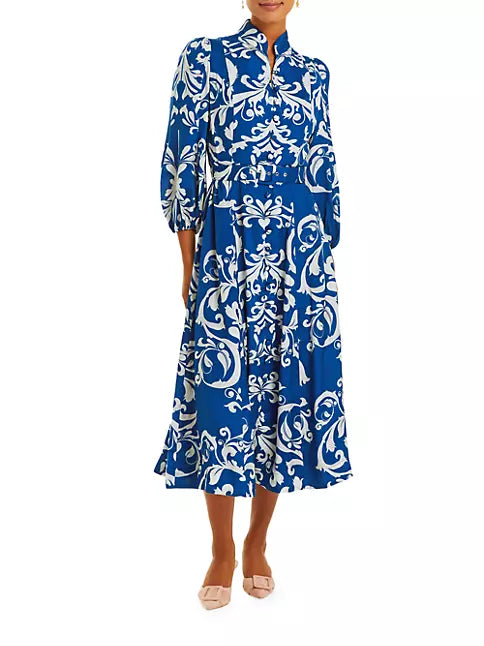 Valencia Belted Printed Midi-Dress