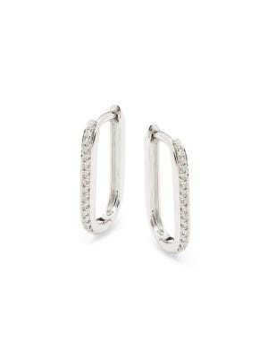 Saks Fifth Avenue
 14K White Gold & 0.08 TCW Diamond Paperclip Link Hoop Earrings