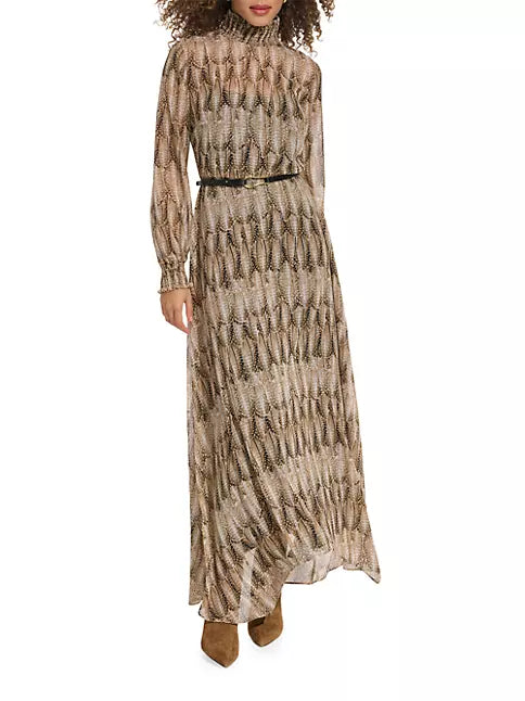 Main Event Belted Printed Maxi Dress