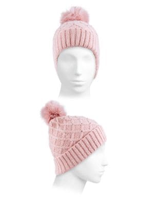Vince Camuto
 Faux Fur Pom Studded Cable Knit Beanie
