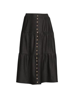 YAL New York
 Button Front Tiered Midi Skirt