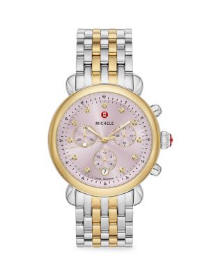 Michele
 CSX 38MM Two Tone 18K Yellow Goldplated & Stainless Steel Diamond Chronograph Watch