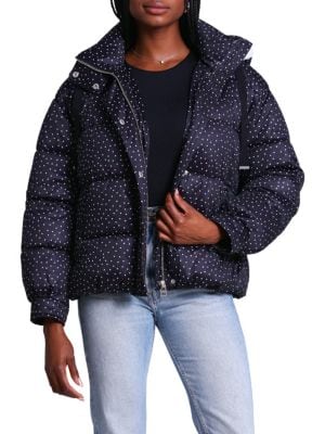 Avec Les Filles
 Relaxed Polka Dot Faux Fur Lined Hood Puffer Jacket