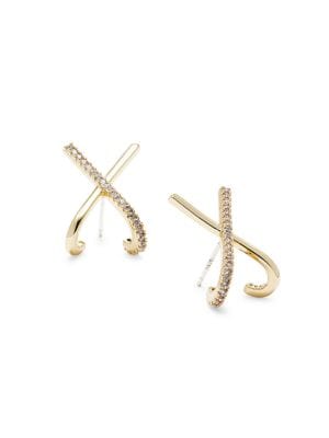 Shashi
 14K Goldplated & Cubic Zirconia Criss Cross Stud Earrings