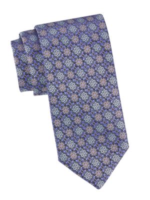 Canali
 Antique Floral Print Silk Tie