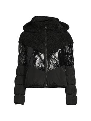 DKNY
 Mixed Media Faux Shearling Hooded Puffer Jacket