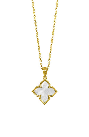 ADORNIA 14K Gold Plated Mother-of-Pearl Quatrefoil Pendant Necklace, Alternate, color, WHITE