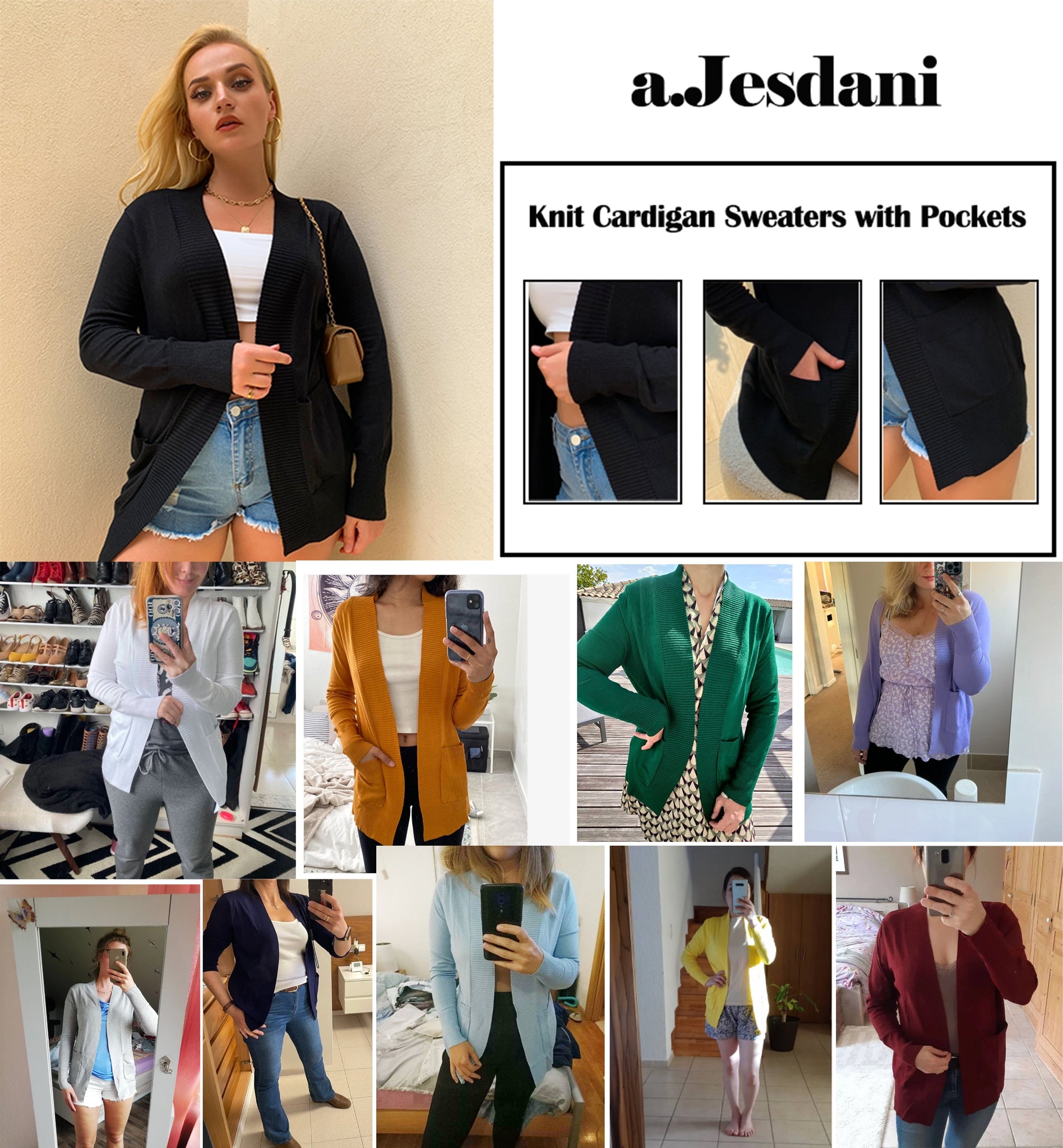 a.Jesdani Women's Cardigan Classic Casual Lightweight Knit Cardigan Sweaters S-XXL - image 9 of 9