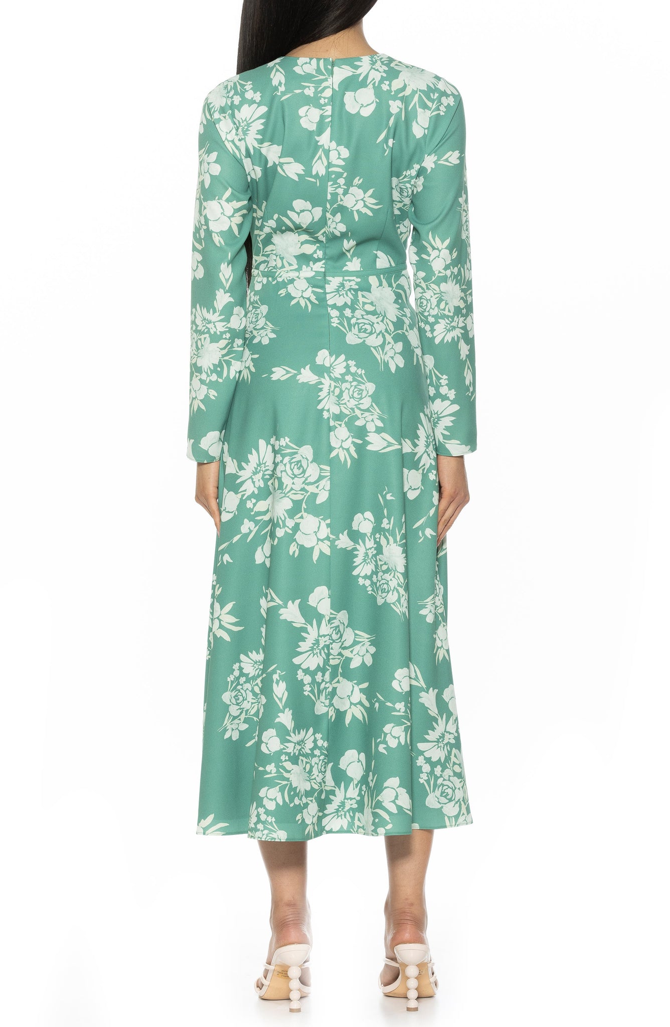 Alexia Admor Ophelia Long Sleeve Midi Dress, Alternate, color, Green Floral