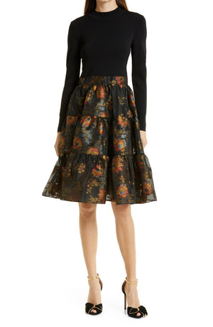 TED BAKER LONDON Audria Mixed Media Long Sleeve Tiered Dress