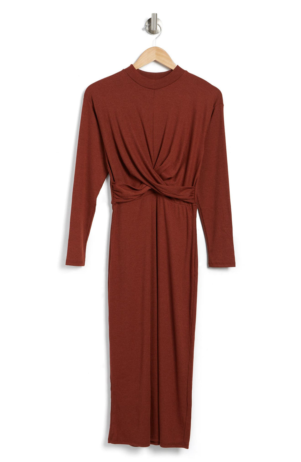 LUSH Mock Neck Ribbed Dress, Alternate, color, BROWN