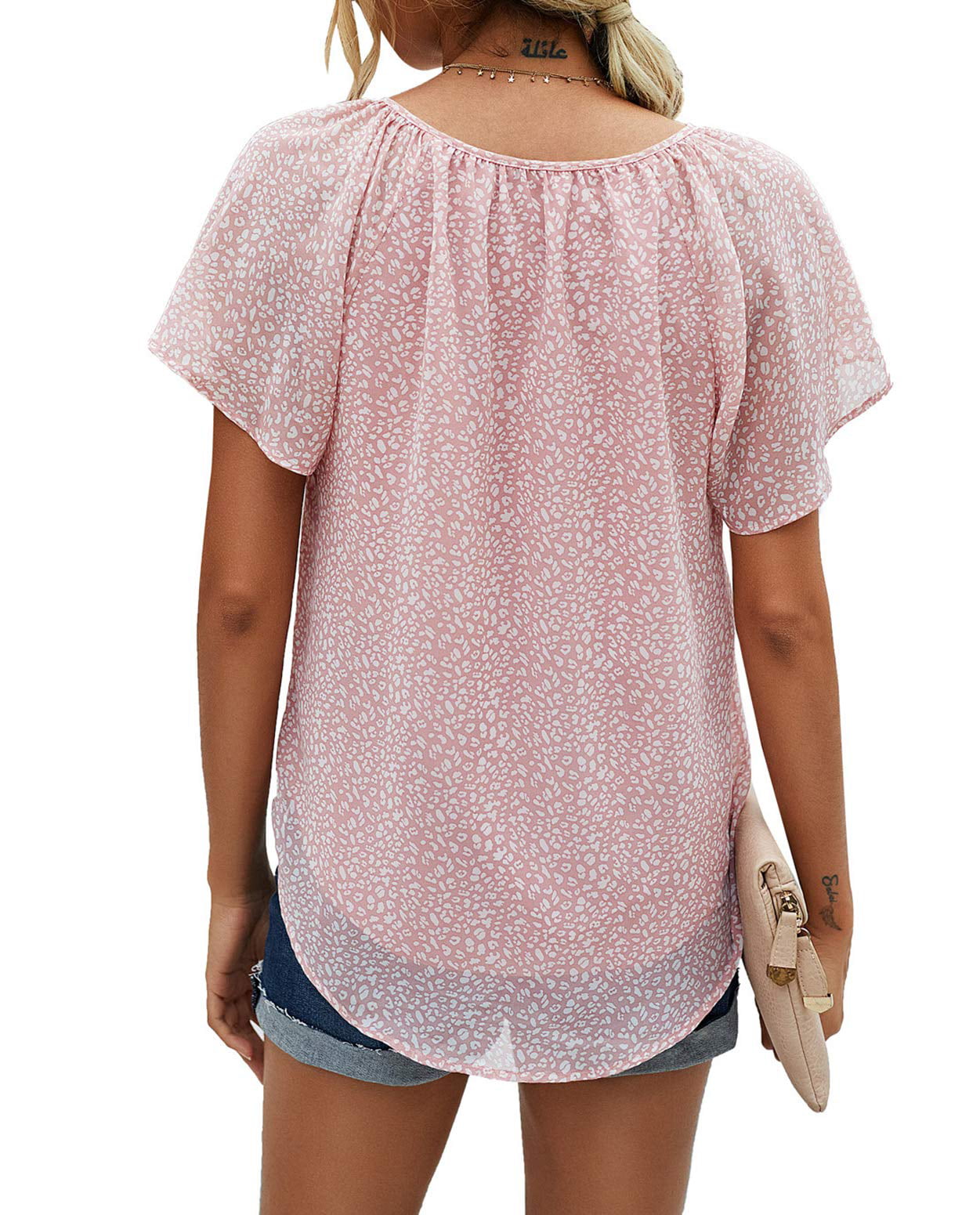 Fantaslook Blouses for Women Floral Print V Neck Ruffle Short Sleeve Shirts Casual Summer Tops - image 2 of 6