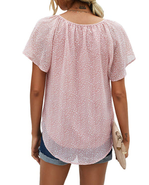 Fantaslook Blouses for Women Floral Print V Neck Ruffle Short Sleeve Shirts Casual Summer Tops - image 2 of 6