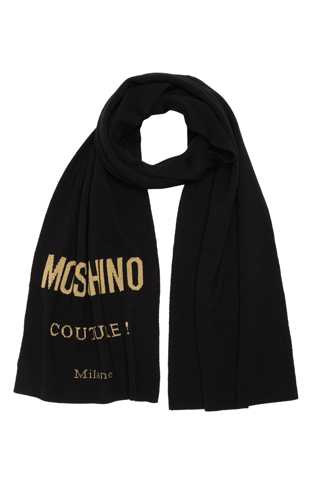 Moschino Print Wool Blend Scarf, Main, color, BLACK