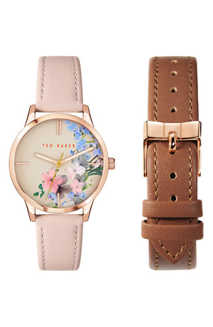 TED BAKER LONDON Fitzrovia Leather Strap Gift Set, 34mm, Main, color, PINK