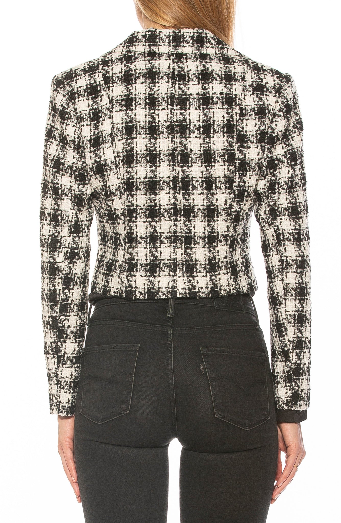 ALEXIA ADMOR Jesse Double Breasted Crop Tweed Blazer, Main, color, BW HOUNDSTOOTH