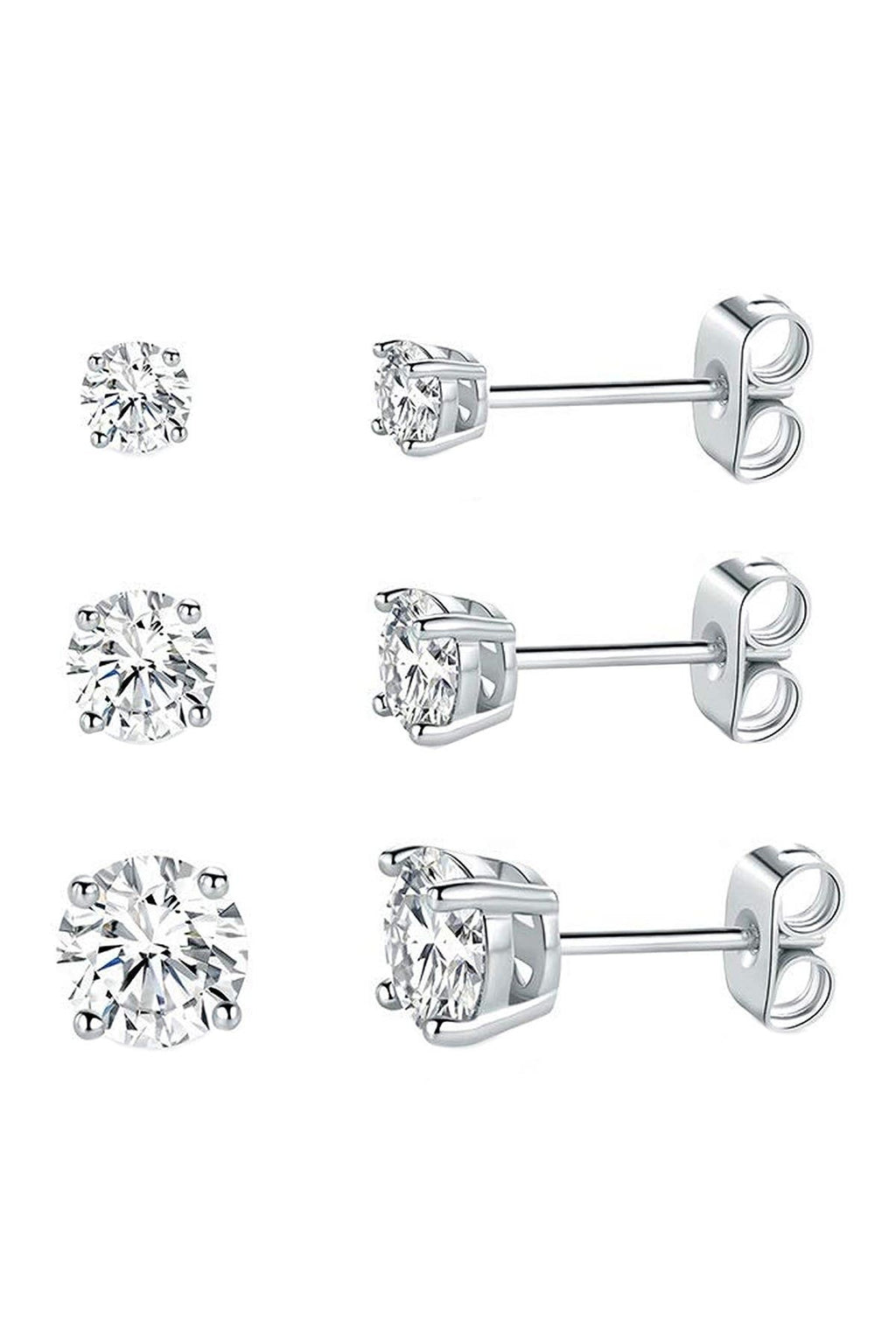 SAVVY CIE JEWELS Sterling Silver Round-Cut Multi Sized CZ Stud Earring Set, Main, color, WHITE