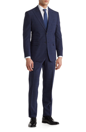 ENGLISH LAUNDRY Plaid Two Button Peak Lapel Wool Blend Trim Fit Suit, Main, color, BLUE