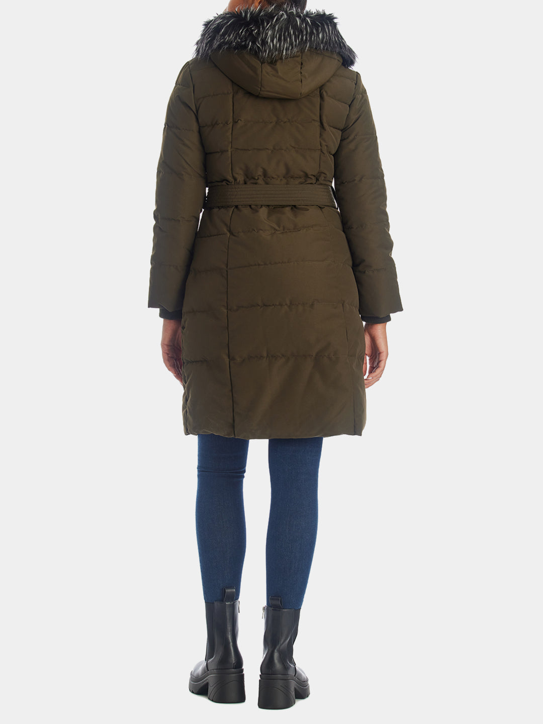 Fur Hood Belted Puffer Coat & Bib