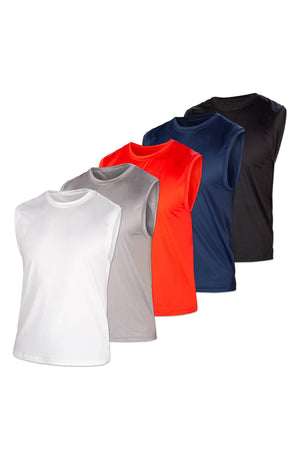 LOUNGEHERO Athletic Tank - Pack of 5, Main, color, BLACK/ RED/ BLUE/ WHITE/ GREY