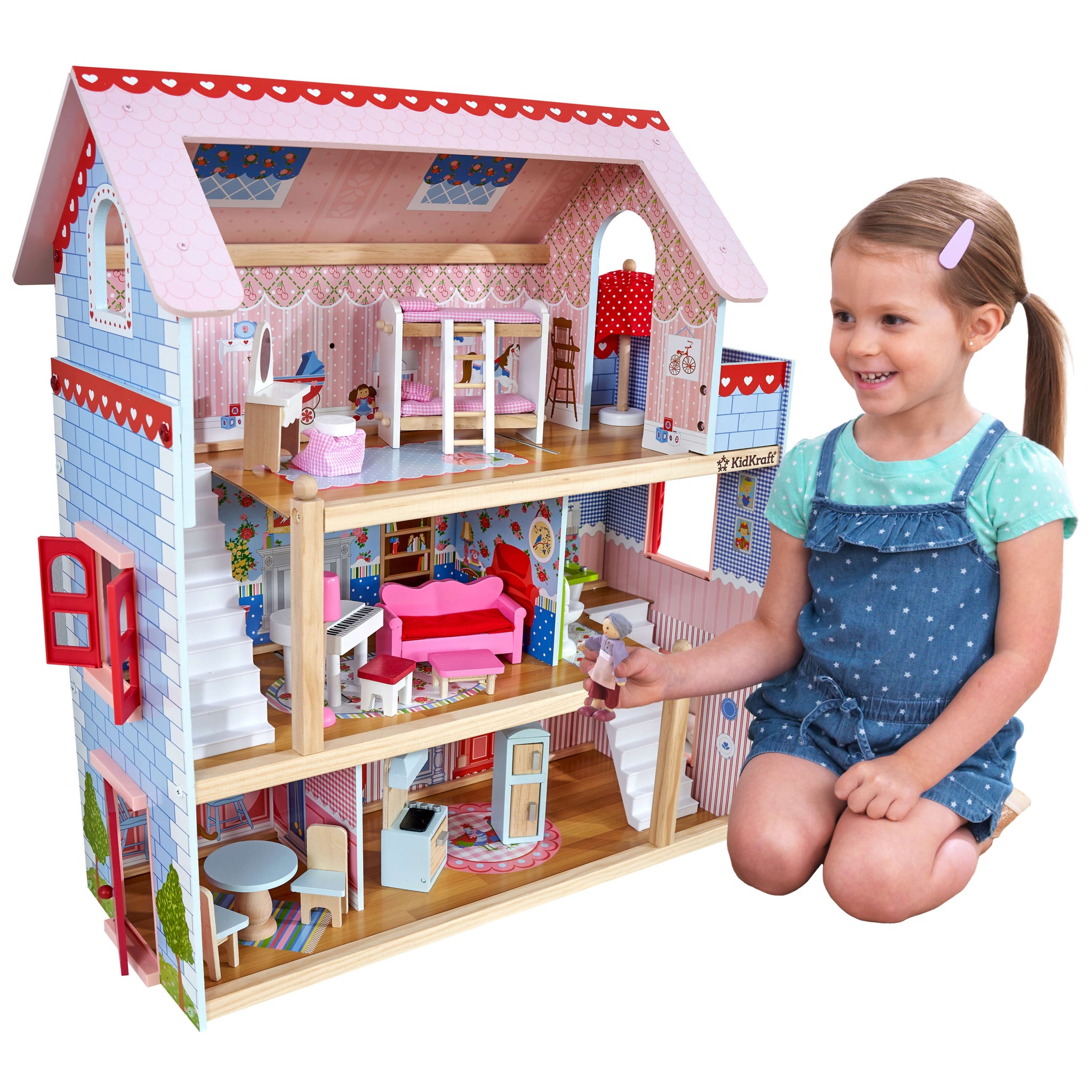 image 5 of KidKraft Chelsea Doll Cottage Wooden Dollhouse with 16 Accessories, for 5-Inch Dolls