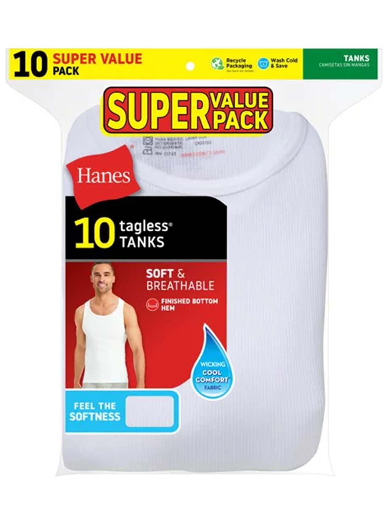 Hanes Men's Super Value Pack White Tank Undershirts, 10 Pack - image 2 of 9