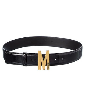 Moschino M Logo Patent Belt