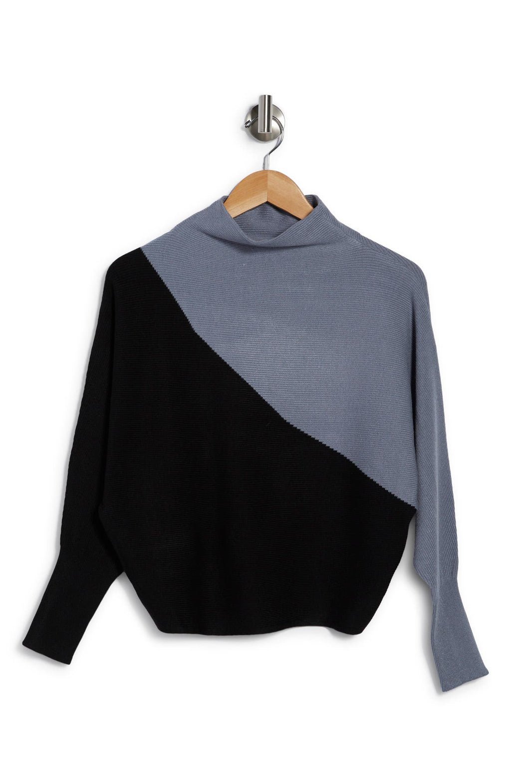 T Tahari Diagonal Color Block Dolman Sweater, Main, color, BLACK/ MID STEEL BLUE