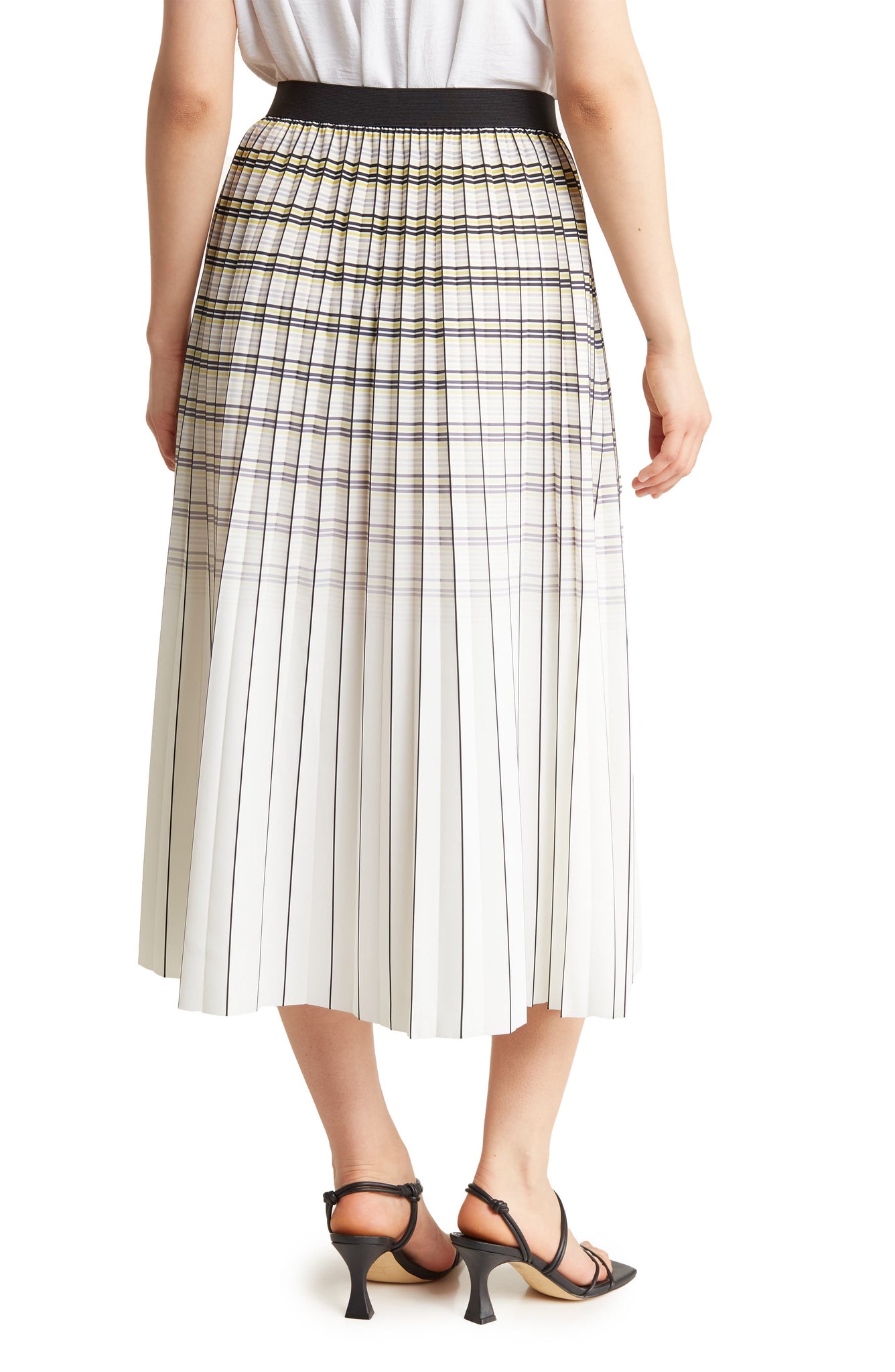 ADRIANNA PAPELL Ombré Plaid Pleat Skirt, Alternate, color, IVORY/LEMONGRASS OMBRE PLAID