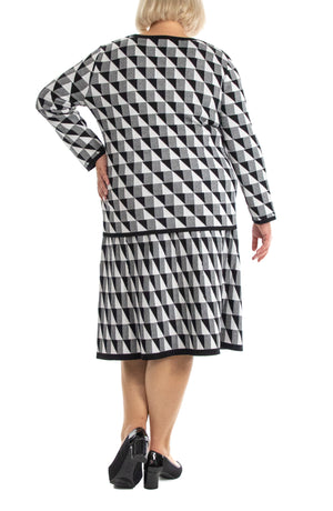 NINA LEONARD Geometric Print Knit Skirt, Main, color, BLACK/ IVORY