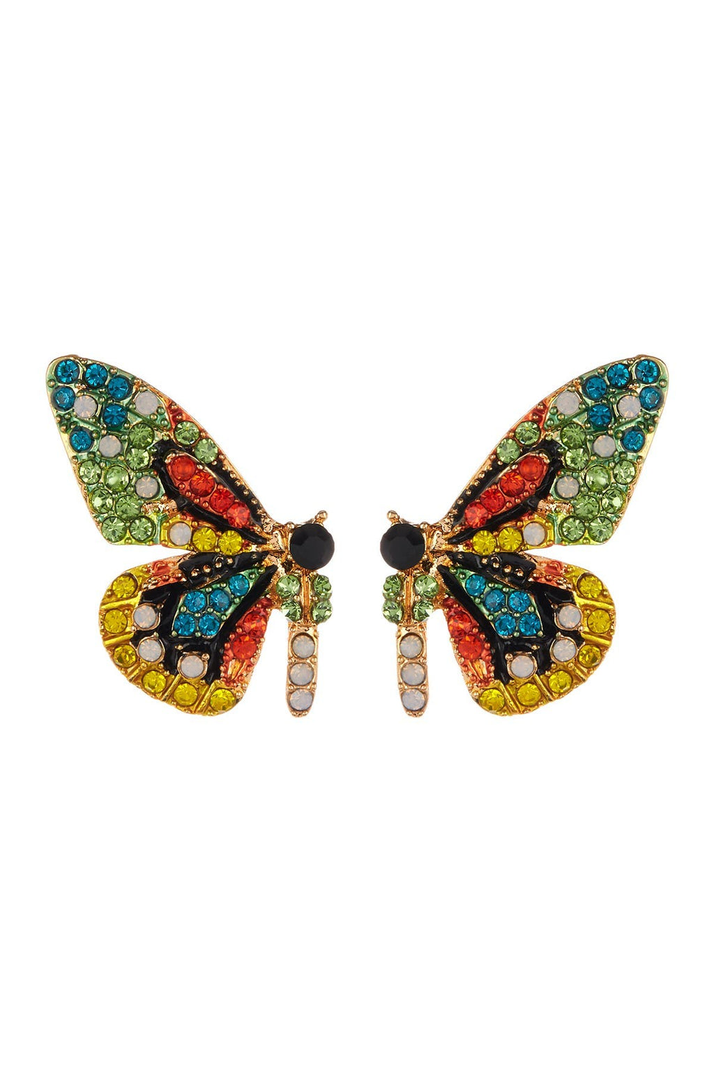 EYE CANDY LOS ANGELES Flutter Green Crystal Butterfly Earrings, Main, color, MULTICOLORED