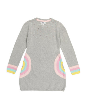 Girls Rhinestone Rainbow Pocket Sweater Dress