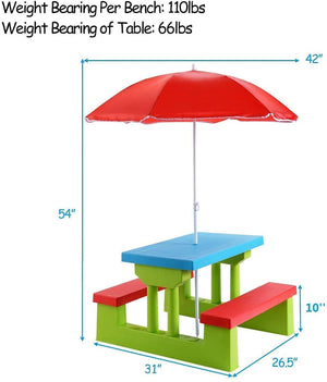 image 6 of Costway 4 Seat Kids Picnic Table w/Umbrella Garden Yard Folding Children Bench Outdoor