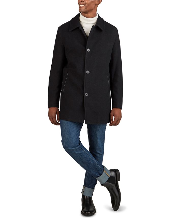 Cole Haan - Men's Classic-Fit Car Coat with Faux-Leather Trim