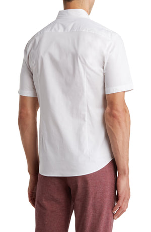 HUGO Ermino Short Sleeve Stretch Cotton Button-Up Shirt, Alternate, color, OPEN WHITE