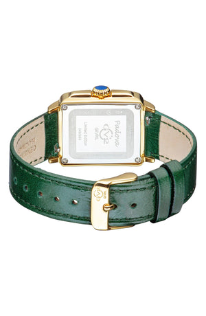 GEVRIL Women's Padova Gemstone Leather Strap Watch, 27 mm x 30 mm - 0.0116 ctw, Alternate, color, GREEN