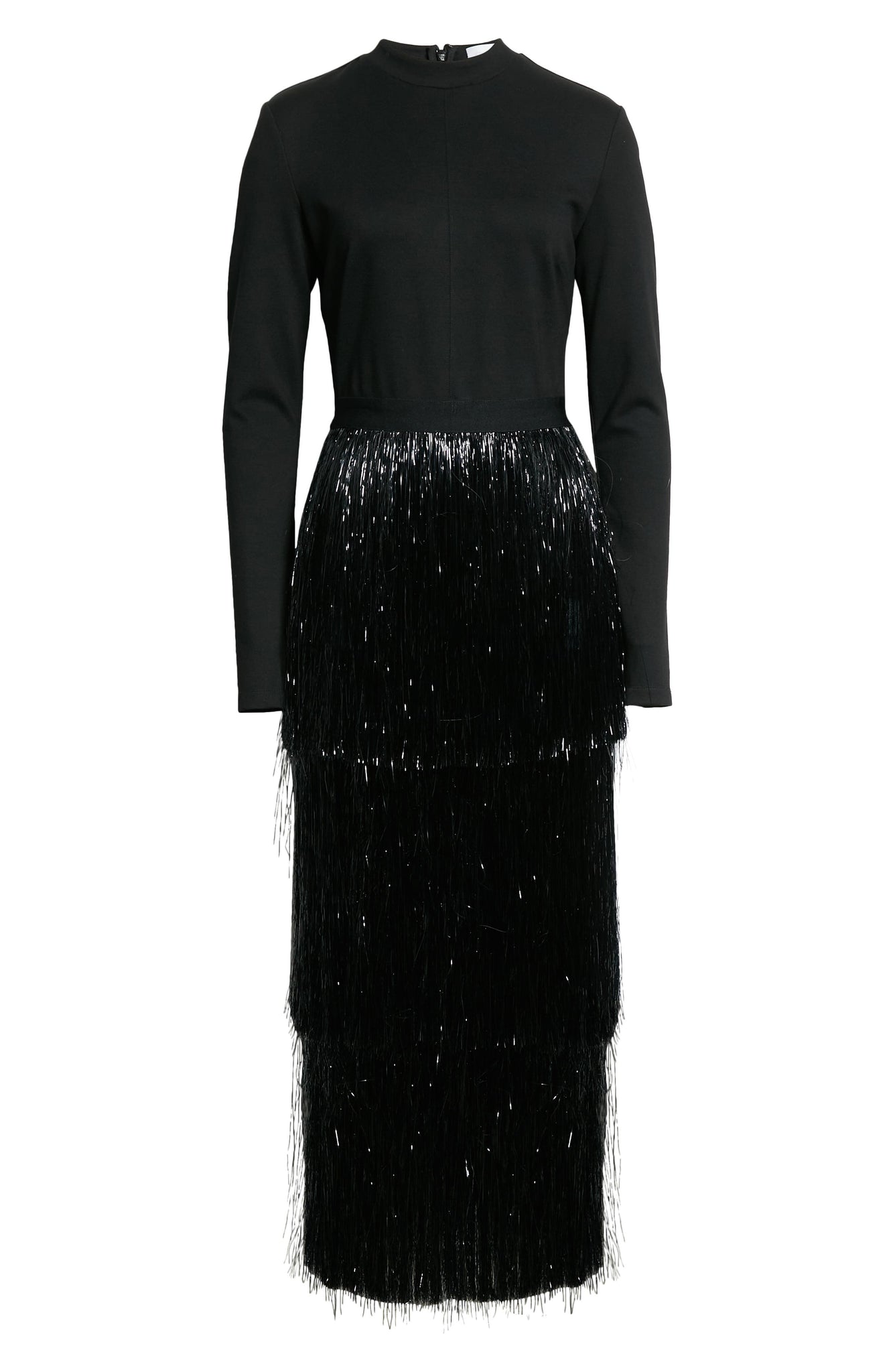 SIMKHAI Barrett Tinsel Long Sleeve Cocktail Dress, Alternate, color, BLACK