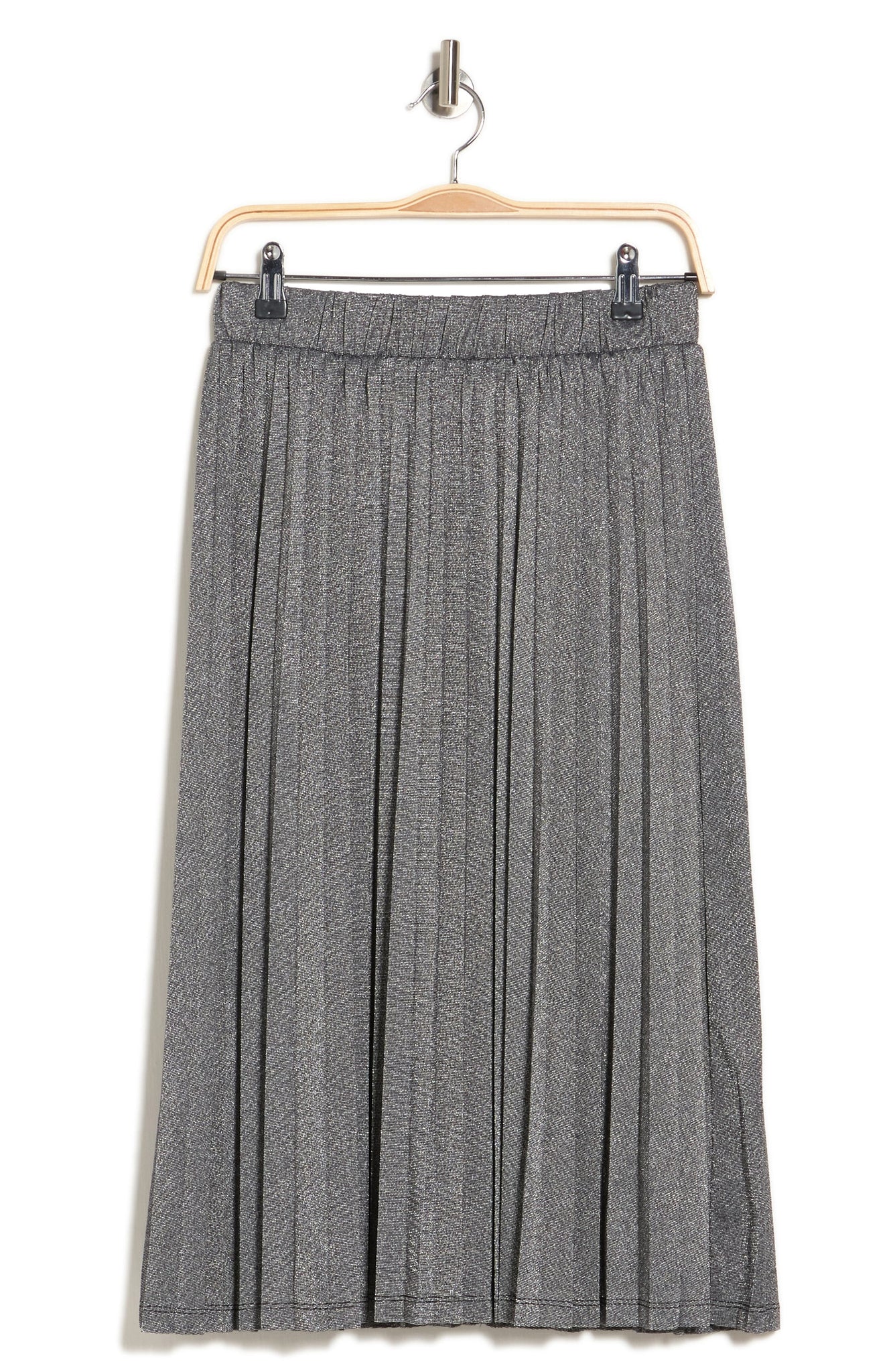 PLEIONE Metallic Knit Pleated Skirt, Alternate, color, BLACK/ SILVER