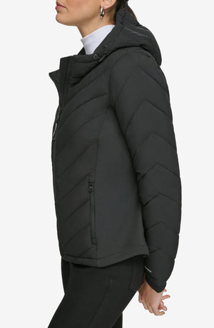 Calvin Klein Packable Chevron Quilt Scuba Puffer Jacket, Alternate, color, BLACK