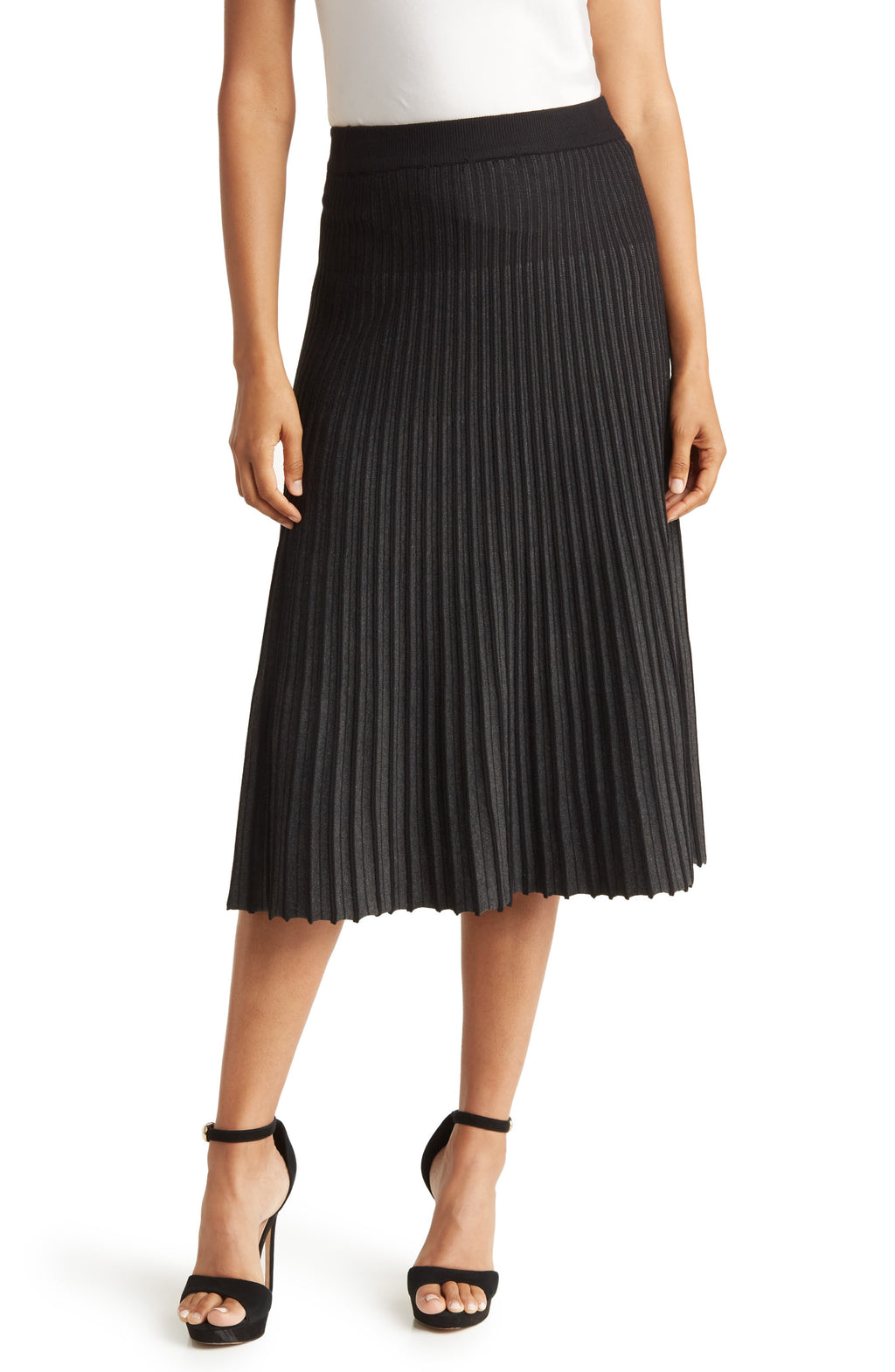 MAXSTUDIO Pleated Sweater Skirt, Main, color, BLACK GREY