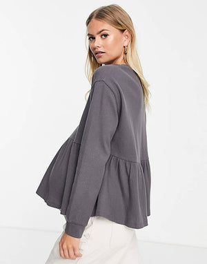 ASOS DESIGN Maternity waffle smock top with blouson sleeve in charcoal