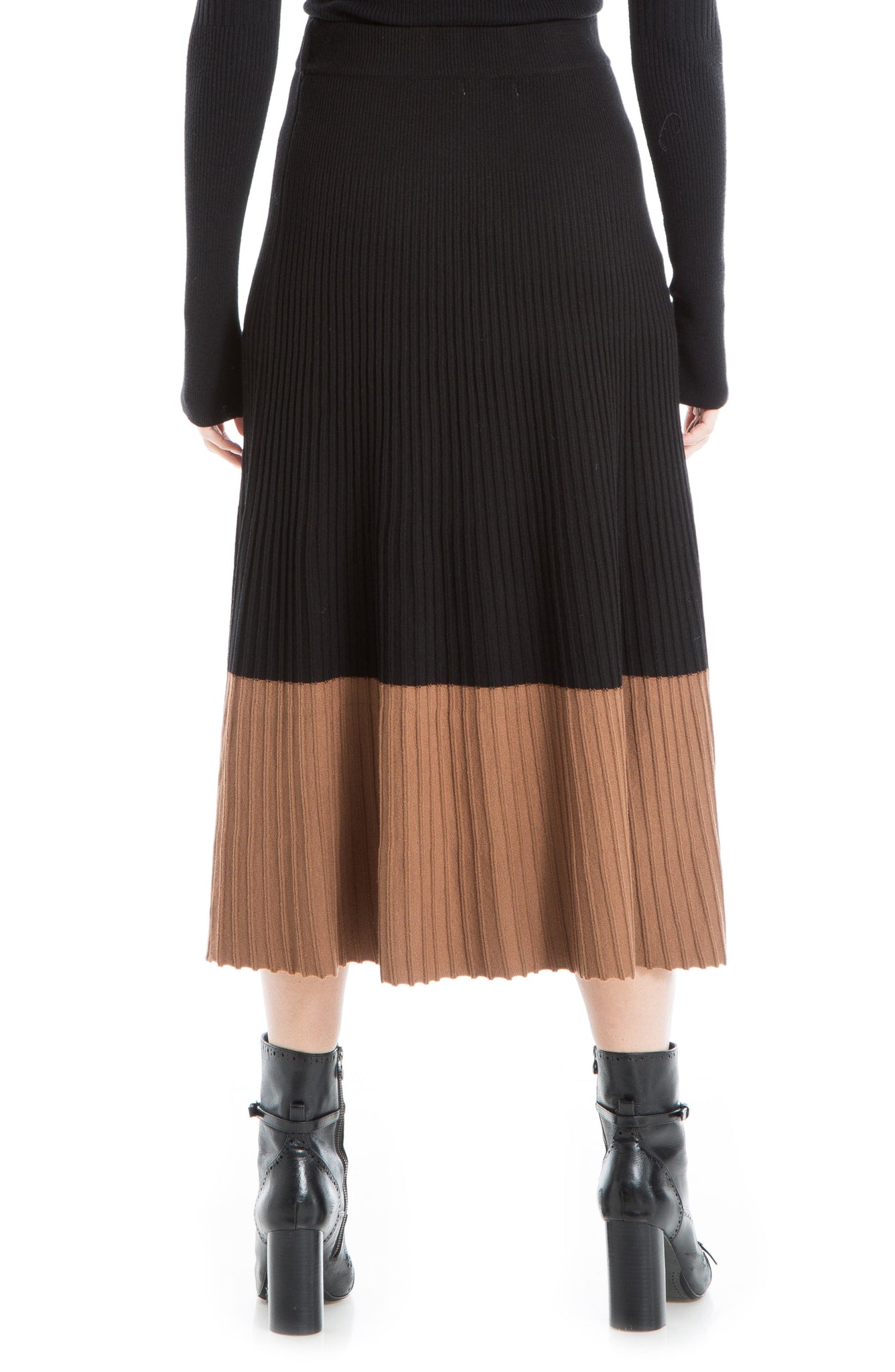 MAXSTUDIO Pleated Colorblock Knit Skirt, Main, color, BLACK/ VICUNA