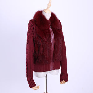 2020 Women's Genuine Real Rabbit Fur Fox Fur Collar Knitting Sleeve Women's Winter Coat Fur Jacket Casual Short Outwear Slim