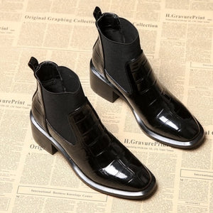 2021 New Women's Boots Middle Heel Short Boots Autumn Winter Casual Shoes Square Head Fashion Short Ankle Boots Leather