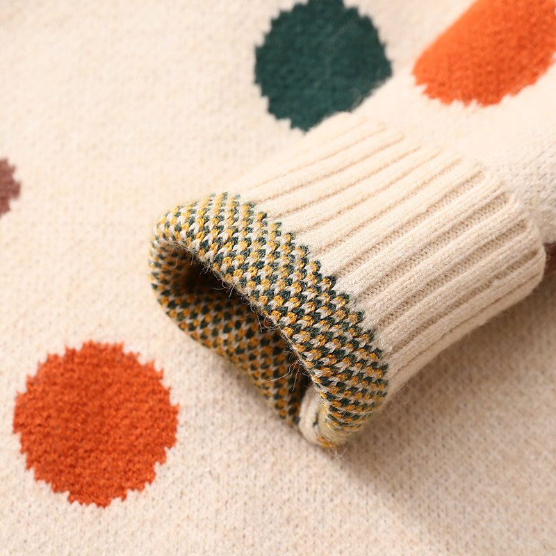 2022 Autumn Spring 2 3 4 6-10 Years Kids Children'S Clothing O-Neck Colorful Dot  Knitted Pullover Winter Sweater For Baby Girls