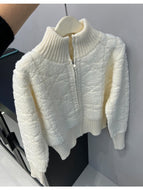 2022 Autumn Winter Knitwear Women Thicken Warm Short Knit Cardigan Outer Half High Collar Short Sweater Zipper Female Lambs Wool