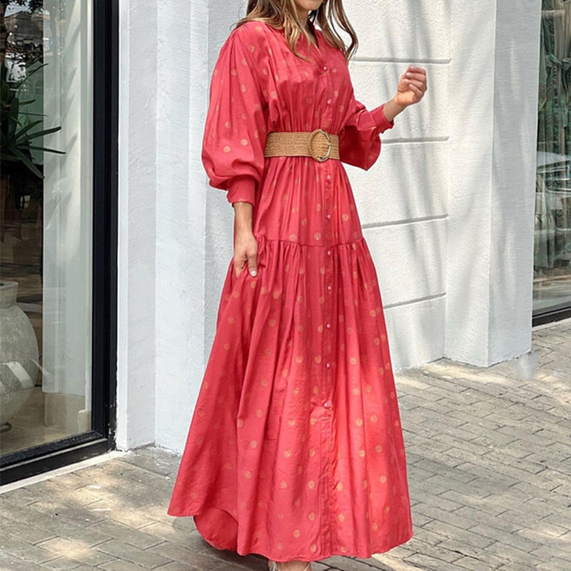 2022 Women Floral Printed Lantern Long Sleeve Sundress Female Vintage Cake Loose Beach Dress Elegant Cascading Ruffles Cover-Ups